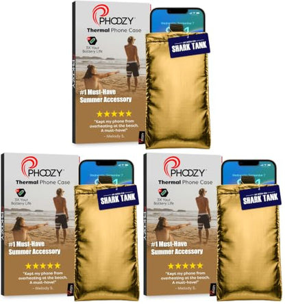 PHOOZY Apollo Thermal Phone Case | Insulated Phone Pouch Extends Battery Life 3X | Heat Resistant Drop Protection | Military Grade Water Resistant | Large | Gold (Pack of 3) - color: Gold, size: Large (Pack of 3)