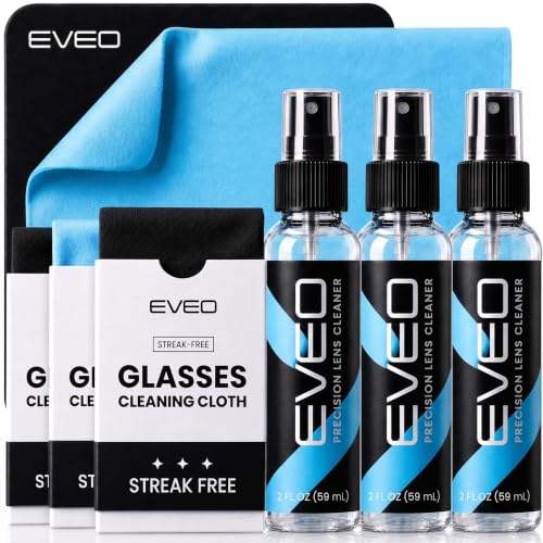 EVEO Eyeglass Cleaner Spray - No Streaks Technology with Microfiber Cleaning Cloth- Glasses Cleaning Kit - Glasses Cleaner Spray with Lens Cleaner Cloth - Screen & Eye Glasses Kit - 3 Pack - size: 6 Piece Set