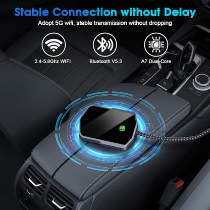 Wireless Carplay Adapter for Apple Converts Wired to Wireless Carplay Dongle Low Latency iPhone Car Play Adapter Plug & Play Mini Car Play Dongle for iOS 10+ Fit for Cars USB A/C (Black Gray) - color: Black Gray