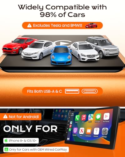 Mini Wireless CarPlay Adapter for iPhone Apple, USB-A/C Plug & Play - color: Cosmic Orange