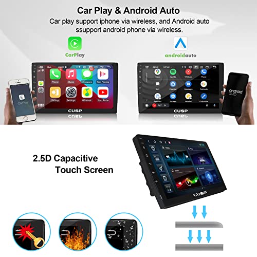 CUSP 10.1 Inch Android Car Stereo Radio, Universal Double Din Head Unit with Wireless CarPlay Android Auto, 8GB+128GB QLED Touch Screen, GPS Navigation, Bluetooth, WiFi, DSP, SWC - color: 10.1 Inch 8G+128G+Car Play and Android Auto