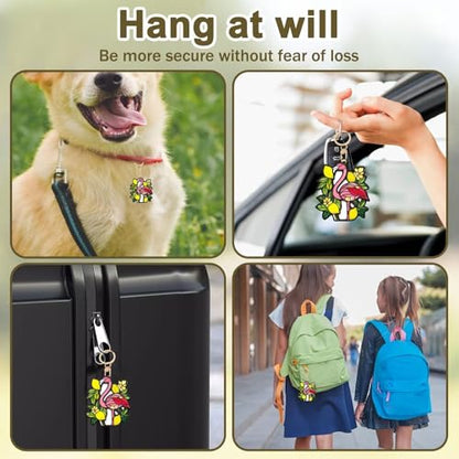 Lemon Flamingo Leather Keychain Case Holder,GPS Tacker With Keychain Ring,Access Card Scratch-Resistant,Finders Accessories For Pets, Luggage, Wallet, Backpacks - color: Lemon Flamingo