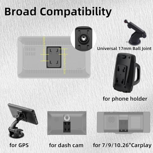 Extended Carplay Mount, 360° Flexible Windshield Dashboard Suction Cup Bracket Replacemect for 7" 9" 10.26" Inch Carplay Screen Android Auto Mount Car Baby Camera Monitor Phone Holder - size: Holes Bracket