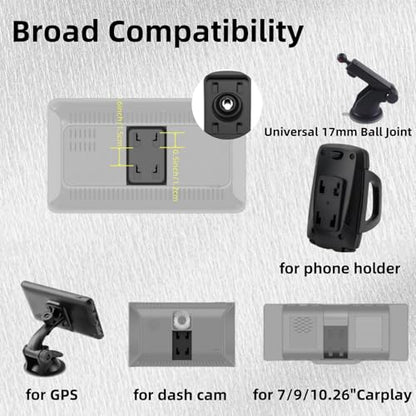 Extended Carplay Mount, 360° Flexible Windshield Dashboard Suction Cup Bracket Replacemect for 7" 9" 10.26" Inch Carplay Screen Android Auto Mount Car Baby Camera Monitor Phone Holder - size: Holes Bracket