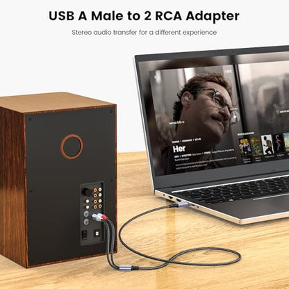 MOSWAG USB to RCA Audio Cable, USB 2.0 Male to 2 RCA Male Stereo Audio Cable Converter, Nylon Braided USB to RCA Adapter for PC, Laptop, DVD Player, Speaker, Power Amplifier 3.28FT/1Meter - size: 3.28 ft