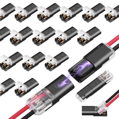 Double Wire Plug in Connector 18-22 AWG, Push-in Lock Wire Connectors No Strip, Tool-Free Quick Connect 2 Pin Electrical Connectors, Solderless Auto Speaker LED Low Voltage DIY Wiring (100)