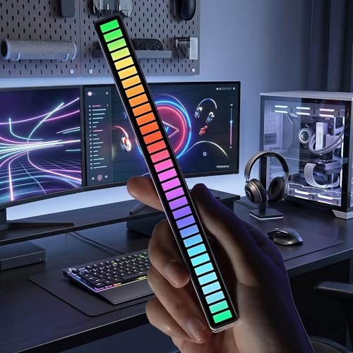 RGB Music Rhythm Light 16 LED Voice Activated Sync with Music Ambient Gaming Desk PC Car Bedroom Light Bar, Black - color: Black