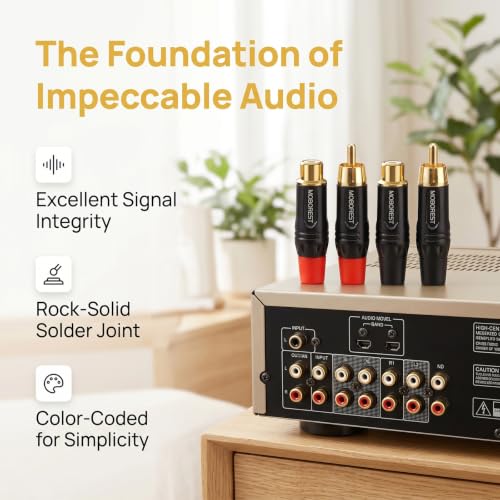 MOBOREST RCA to Speaker Wire Adapter, Male to Female Adapter Audio Phono Gold Plated Solder Speaker Plugs Jack Cable Connector Adapter(Female*2P+Male*2P) - color: RCA Female*2P+Male*2P