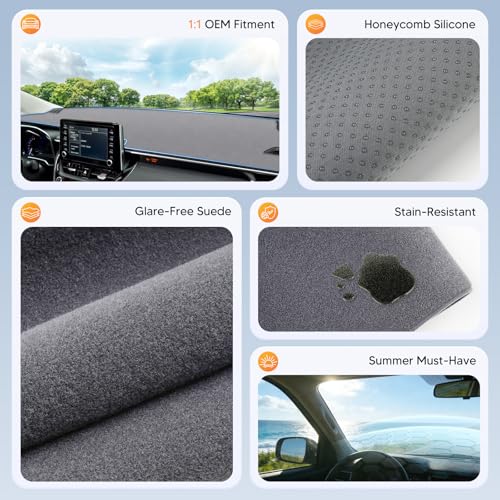 Sunsdrew Upgraded Gray Dashboard Cover for 2019-2026 Toyota Corolla Accessories,Dash Cover Mat Carpet Sunshade Pad UV Protection Anti-Glare Non-Slip - size: 19+Corolla Dash Cover(Gray)