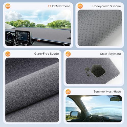 Sunsdrew Upgraded Gray Dashboard Cover for 2019-2026 Toyota Corolla Accessories,Dash Cover Mat Carpet Sunshade Pad UV Protection Anti-Glare Non-Slip - size: 19+Corolla Dash Cover(Gray)