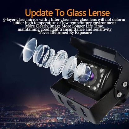 Car Rear View Reverse Backup Camera with 18 IR LED Night Vision, Waterproof IP68 Parking Backup Camera (12-24V) for Bus Truck Trailer RV Pickups Motorhome Vehicle Van +10m RCA Cable, Black