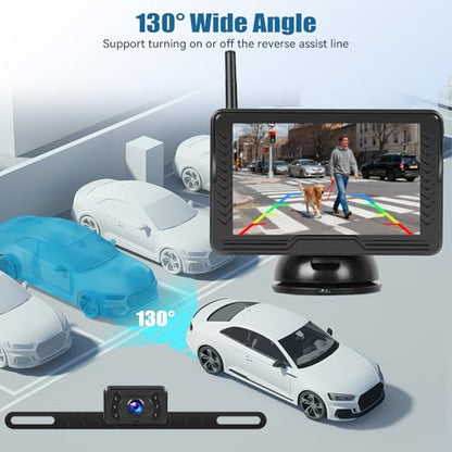 Wireless Backup Camera for Cars with 5 Inch Monitor Digital Signal Stable Reverse Camera Night Vision for Truck/Car/Pickup/SUV/ IP69 Waterproof - color: 5 Inch