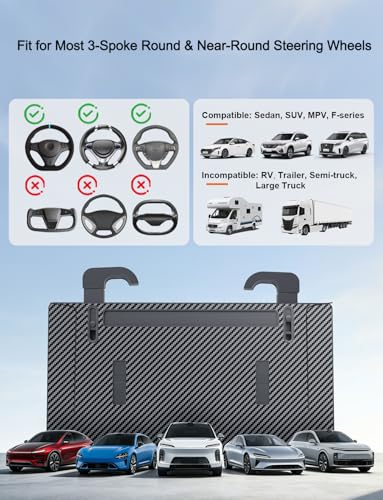 2-in-1 Car Steering Wheel Desk & Table Tray, Seat Gap Filler Organizer - Detachable Two-Piece Slide-Together Laptop & Eating Tray, Adjustable Supports & Hooks, Fits Most 3-Spoke Round Wheels