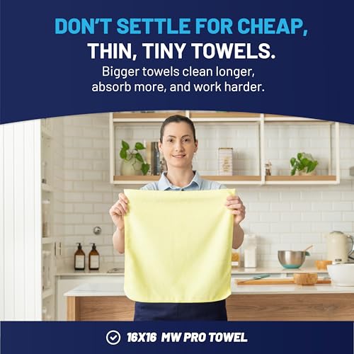 MW Pro Microfiber Cleaning Cloth | Blue, Green, Yellow (12 Pack) | Size 16" x 16" | All Purpose Microfiber Towels - Clean, Dust, Polish, Scrub, Absorbent - color: Blue, Green, Yellow