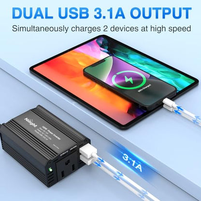 Nilight 150W Power Inverter with 3.1A Dual USB Ports and 1 AC Outlets - color: 150W USB*2 110V Outlet