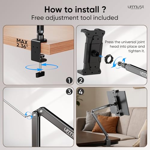 Urmust Portable Monitor Stand 15.6" Dual Arm iPad Stand for Desk - size: 2 Arm Pro-Up to 18.5"