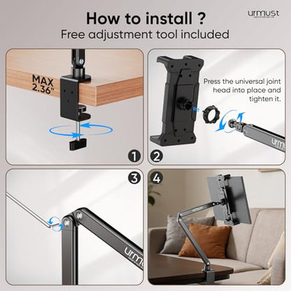 Urmust Portable Monitor Stand 15.6" Dual Arm iPad Stand for Desk - size: 2 Arm Pro-Up to 18.5"