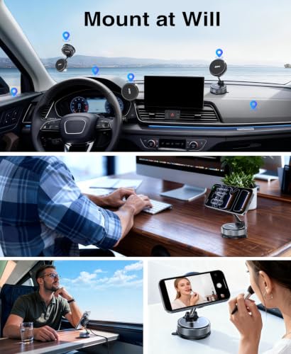 Beeasy 25W Qi2.2 MagSafe Car Mount Charger Built-in Cooling Fan, Upgraded Vacuum Suction Cup 360° Rotation, Magnetic Wireless Car Charger with 63W Adapter for iPhone 17 16 Pro Max Samsung S26 Ultra