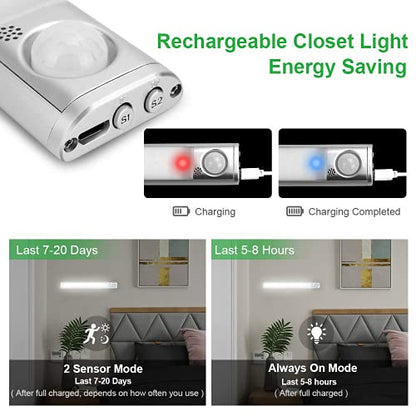 goodland 160 LED Closet Lights Motion Sensor Under Cabinet Lights Indoor Lighting 3000mAh Battery Powered Light Bar Dimmable Rechargeable Closet Light for Kitchen, Wardrobe, Stairs(1 Pack) - size: 15.35 inch 1 Pack 160 LED