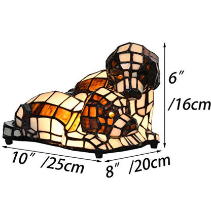 Bieye L10772 Dogs in Love Tiffany Style Stained Glass Accent Table Lamp Night Light for Bedside Living Room Bedroom Animal Pet Lovers Home Decoration