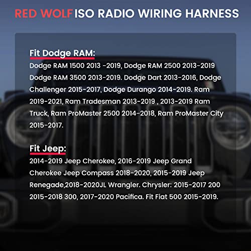 RED WOLF Car ISO Radio Wiring Harness for 2014-2019 Ram 1500, 2018-2020 Jeep, 2015-2020 Chrysler w/16 Pin ISO Wire Plug Connector Install Aftermarket Stereo Head Units for Pioneer Alpine Kenwood