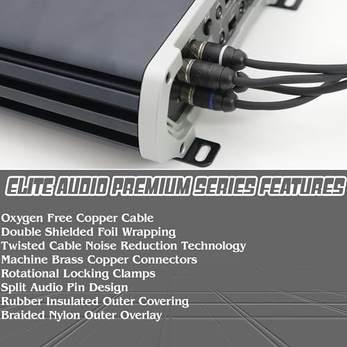 Elite Audio Premium Series 15ft. 6-Channel Car Audio RCA Cable – Double Shielded, Oxygen Free Copper, Noise Reducing Audio Cable for Amplifiers, Subwoofers, Speakers, and Processors – PRM615 - size: 15' (ft), style: 6-Channel