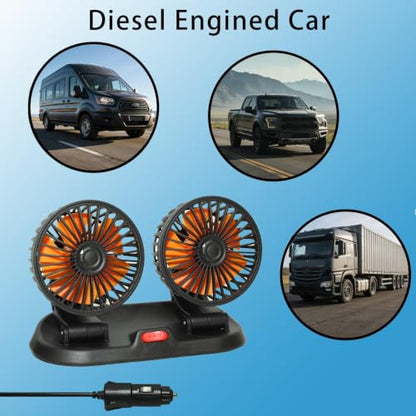Dual Head 24V Car Cooling Fan, 360° Rotatable Dashboard Fan with 2 Speed Adjustable, Cigarette Lighter Plug Heavy Duty Truck Fan for Semi Truck, Bus, Tractor, Van, School Bus - color: 24V