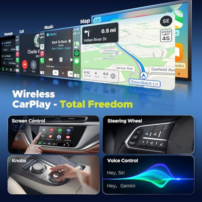LAMTTO Wireless CarPlay Adapter with Gemini AI and Google Play, 4GB+32GB