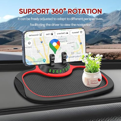 Wuyaoyao Multifunction Car Anti-Slip Mat Auto Phone Holder, PVC Car Dashboard Non-Slip Pad Phone Mount with Temporary Parking Number, Automotive Sticky Dash Pad for Phones, Keys, Gadgets (Black+Red) - color: Black+Red