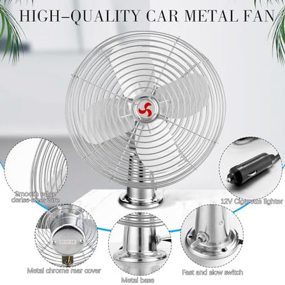 Tujoe 2 Pcs 12V Car RV Cooling Fan with 2 Speed Switch Heavy Duty Metal Fans with Cigarette Lighter for Cars Trucks Van RV Boat and Buses(8 Inch,Silver) - color: Silver