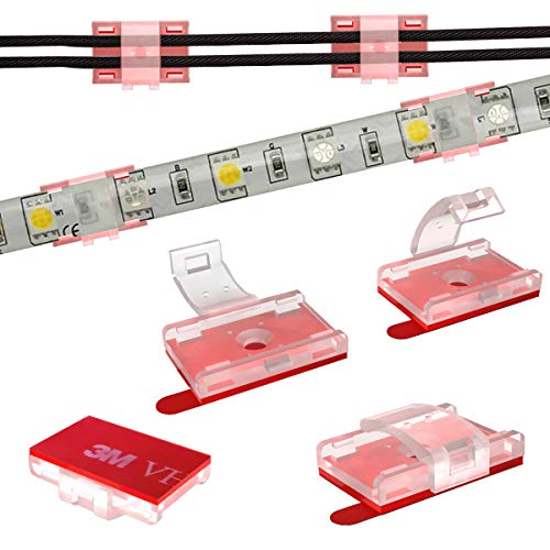 ATB- LED Strip Light Self-Adhesive Mounting Brackets and Clips,LED Strip Light Holder,Cable Wires Organizer Clips for Vehicle,Cabinet,Under-Counter, Kitchen,Living Room,Indoor (100PACK,Clear)