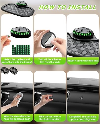 5PCS Multifunctional Car Anti-Slip Mat for Phone Set, All in One Car Organizer Pad for Car Dashboard with 360° Rotatable Phone Holder