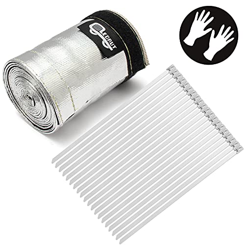 Heat Shroud Aluminized Sleeving Heat Shield fuel line wire heat sleeve 1-1/4''I.D. x 10FT with 20 Pcs 7.8Inch Stainless Steel Cable Metal Zip Ties - size: 1-1/4''I.D. x 10FT