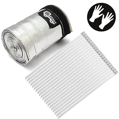 Heat Shroud Aluminized Sleeving Heat Shield fuel line wire heat sleeve 1-1/4''I.D. x 10FT with 20 Pcs 7.8Inch Stainless Steel Cable Metal Zip Ties - size: 1-1/4''I.D. x 10FT