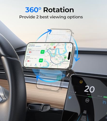 Tesla Phone Mount Qi2 Charger for iPhone MagSafe 【Hidden Foldable Design】 15W Wireless Charging, Universal Car Magnetic Dashboard Phone Holder, Tesla Model 3/Y/Cybertruck Accessories