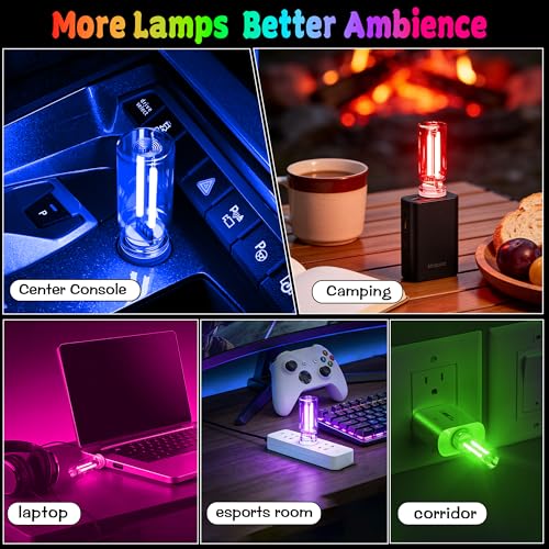 4 PCS USB Touch Dimmable Retro Glass Bottle Car Night Light - color: 1Red&1Blue&1Purple&Pink