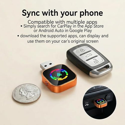 2026 Wireless CarPlay Adapter, Upgraded Wired to Wireless, Supports CarPlay & Android Auto, Plug and Play, Fast Auto Reconnect, Stable Contrl, Zero Lag, Heat Dissipation, Noiseless Car Use - color: Orange
