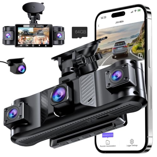 4 Channel 360° Dash Cam Front and Rear Inside with 5GHz WiFi 64GB Card