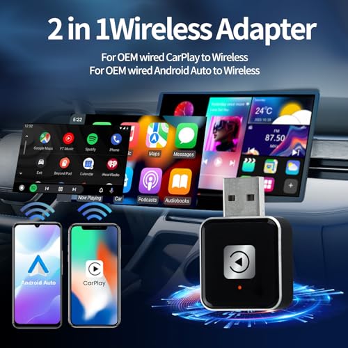 Wireless Carplay Adapter, Android Auto Adapter 2025 Carplay, Plug and Play Convert Wired to Wireless Supports Car Original Control, Mini Car Play Box for Cars - size: Big
