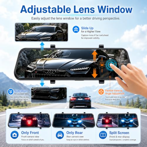 3 Channel Mirror Dash Camera, 4K/3K+2.5K/1080p+1080p Rear View Mirror Camera with GPS, APP Control, WDR Night Vision, G-Sensor, Loop Recording, 24 Hours Parking Monitor, 64GB Card Included - style: 4K/3K Front +2.5K/ 1080P Rear +1080P Inside