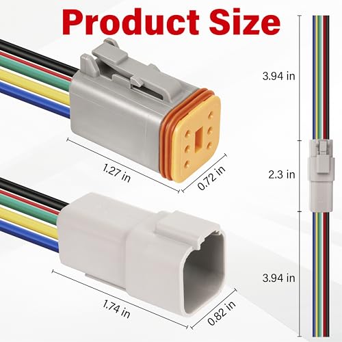 Deutsch DT 6 Pin Grey Male Female Wiring Harness Connector 6 Kits, 16 AWG - color: 6 Sets-Grey, size: 6Pin