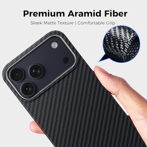 MONOCARBON Aramid Fiber Case for iPhone 17 Air, Ultra-Thin & Light 6.5in Hard Cover with [Metal Camera Frame], [1500D Aramid Fiber Woven],[MagSafe Compatible], [Easy-Grip]+[Free Screen Protector] - size: for iPhone 17 Air