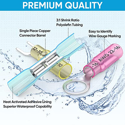 TICONN 500 Pcs Heat Shrink Wire Connectors, Marine Crimp Ring Terminal Kit - style: 500PCS Combo