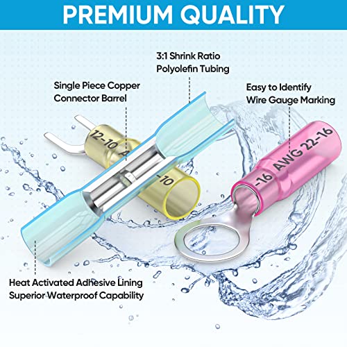 TICONN 400 Pcs Heat Shrink Wire Connectors, Marine Crimp Ring Terminal Kit - style: 400PCS Combo