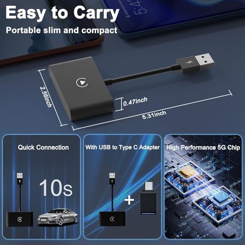CarPlay Wireless Adapter, Converts Factory Wired CarPlay to Wireless, 2026 Upgrade Wireless Carplay Adapter for Cars from 2015 & iPhone iOS 10+