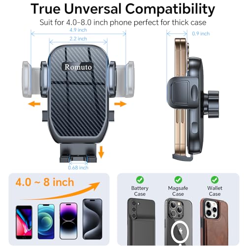 Romuto Car Phone Holder Mount【Windshield+Vent+Dash】Suction Cup Phone Holders for Your Car Phone Mount, Cell Phone Car Mount for Truck Stand Dashboard car mount for iPhone 16 15 Pro Max (Carbon fiber) - color: Carbon fiber