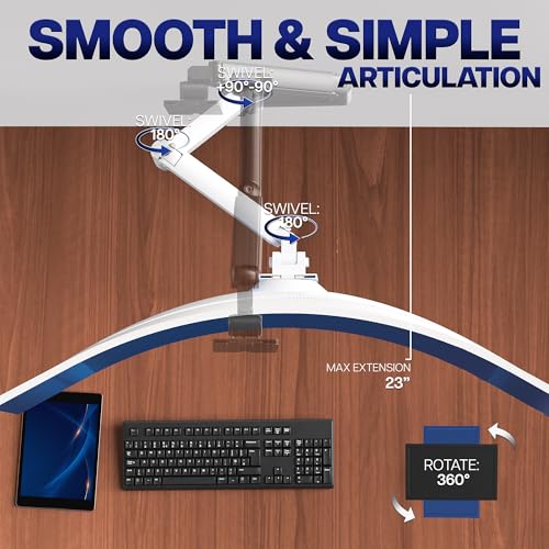 VIVO Premium Aluminum Heavy Duty Monitor Arm for Ultrawide Screens up to 49 inches and 44 lbs, Single Wall Mount, Pneumatic Height, Max VESA 100x100, White, MOUNT-V101G1W - color: White
