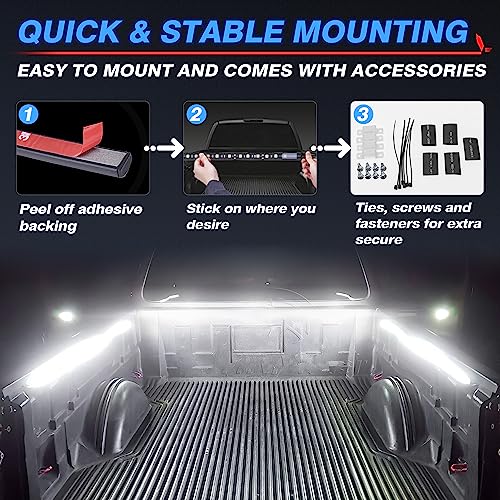 MICTUNING 3Pcs 60 Inch Truck Bed Lights - White Waterproof LED Light Strip with On-Off Switch Fuse Splitter Cable Compatible for Truck Jxxp Pickup RV SUV Vans Cargo Boats and More - size: 3Pcs 60" White