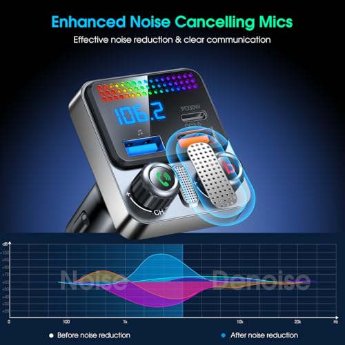 Bluetooth 5.4 Car Adapter 48W Charging USB Bluetooth Adapter for Car,Wireless Fm Transmitter Radio,Song Switching,Handsfree Calling and Audio Receiver,HiFi Music Player,Matrix LED Effects - color: Matte Black-48W