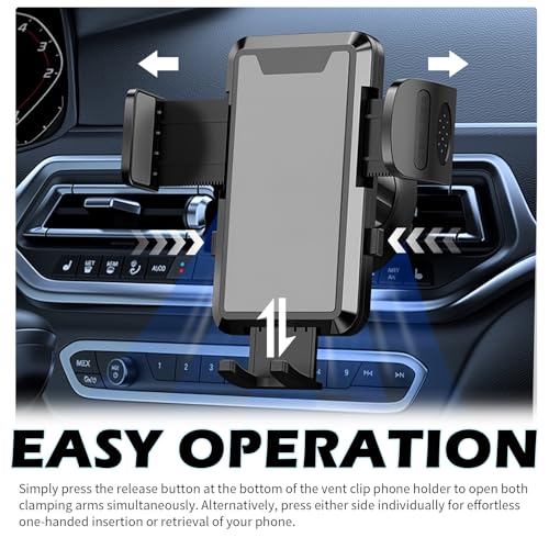 360° Rotation Car Phone Holder Vent,Car Vent Phone Mount with Retractable Hook & One-Hand Release Button for Secure Mounting,Anti-Slip & Anti-Shake Phones Holders for Your Cars